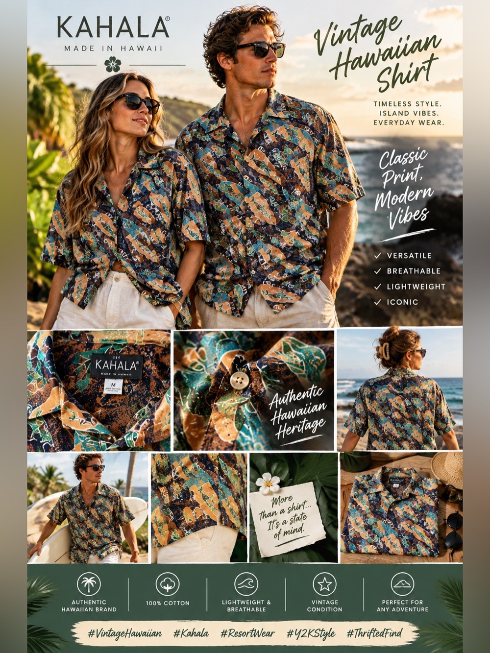 Kahala Vintage 90’s Casual Button-Down Shirt — Native Fish Tropical Print